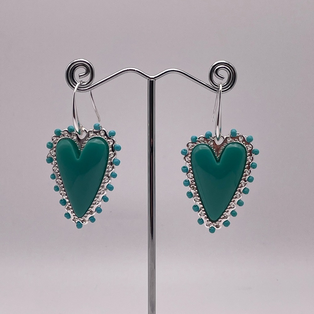 Fashion Heart-Shaped Silver and Teal Earrings